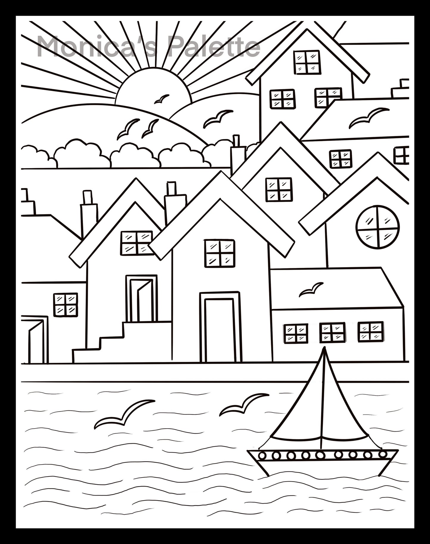 Coloring Page - River Buildings Coloring Page