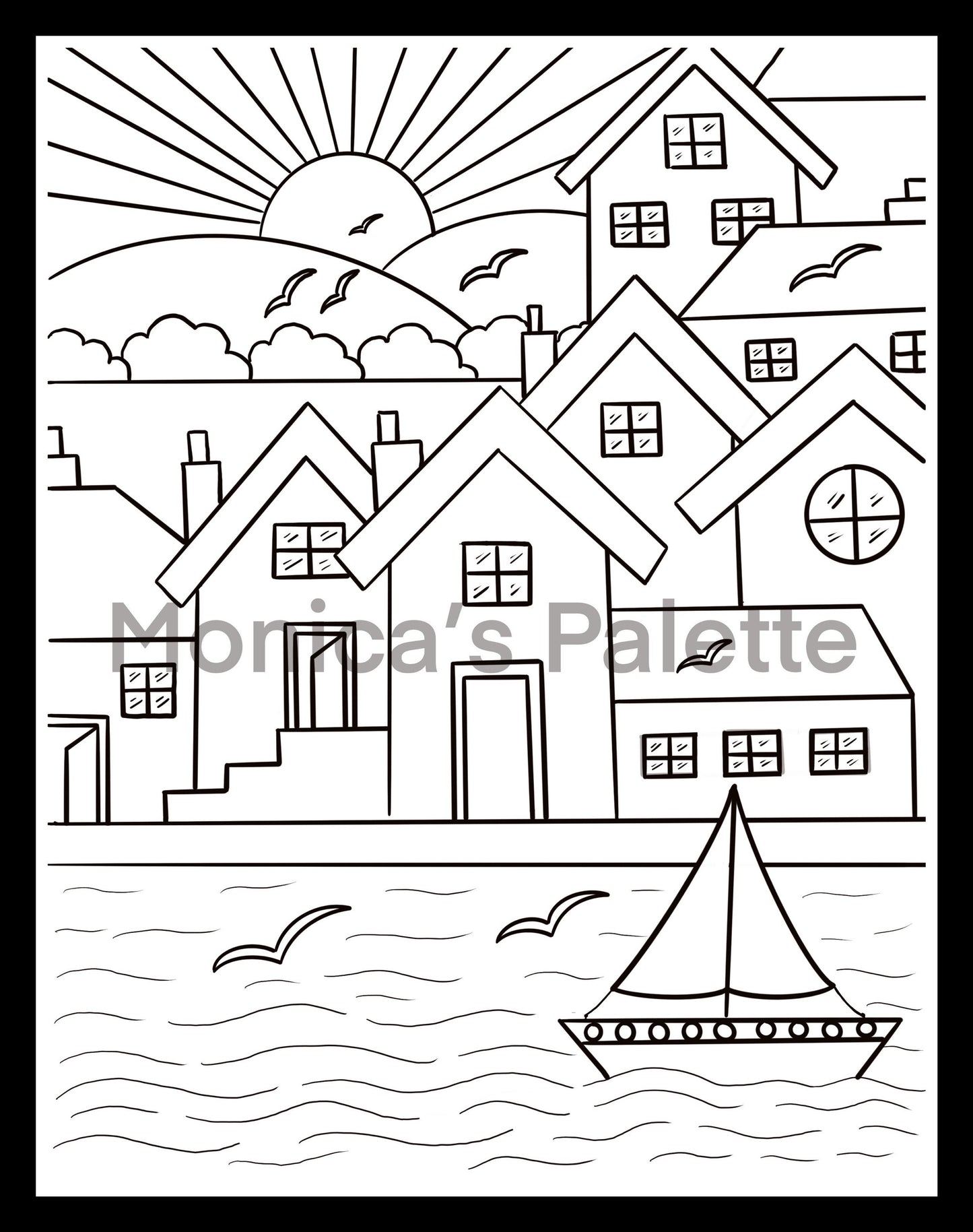 Coloring Page - River Buildings Coloring Page