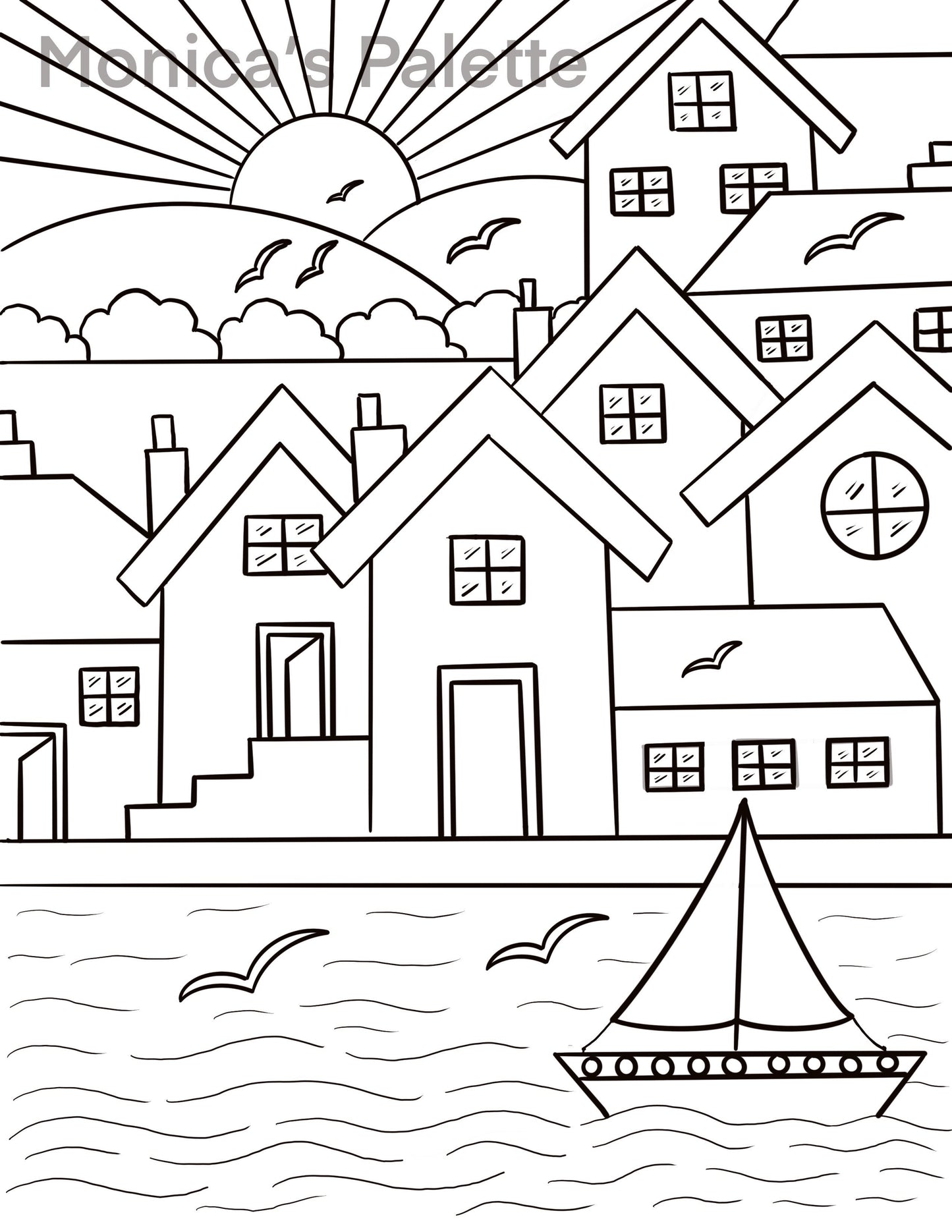 Coloring Page - River Buildings Coloring Page
