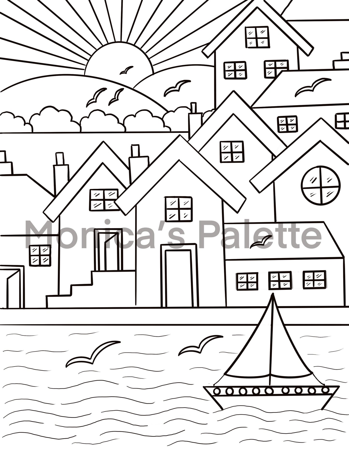 Coloring Page - River Buildings Coloring Page