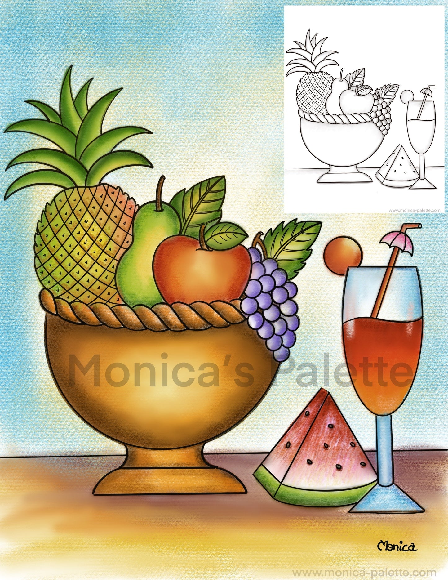 Coloring Page - Fruit Basket Coloring Page