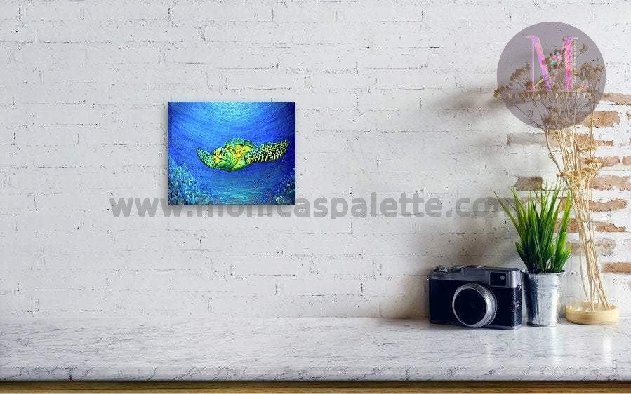 Sea World - Tortoise Acrylic Original Painting Under The Sea Turtle Painting