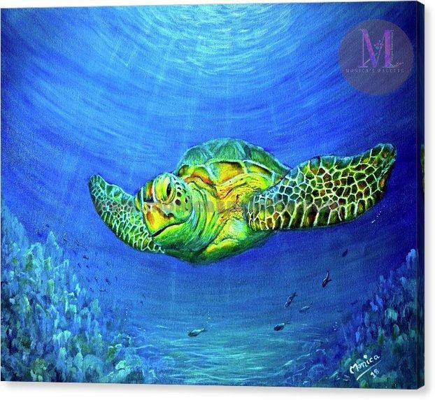 Sea World - Tortoise Acrylic Original Painting Under The Sea Turtle Painting