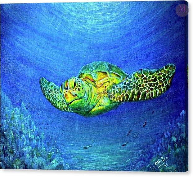 Sea World - Tortoise Acrylic Original Painting Under The Sea Turtle Painting