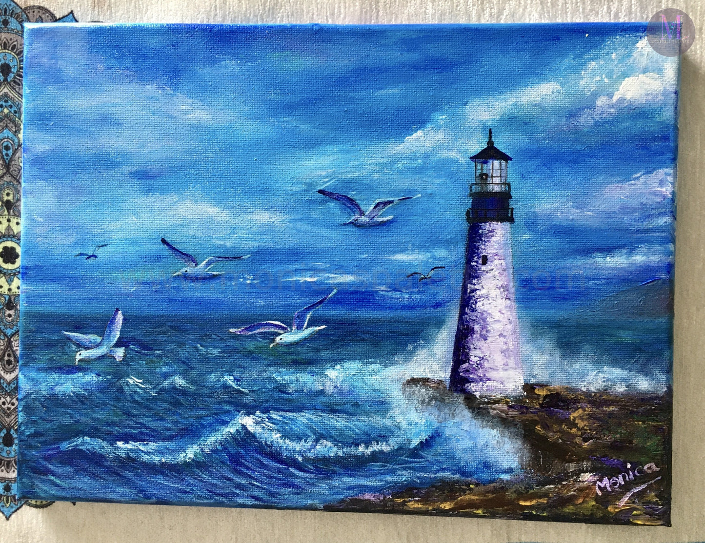 The Light House - Acrylic Original Painting Lighthouse Painting Walldecor Originalartwork Ocean On