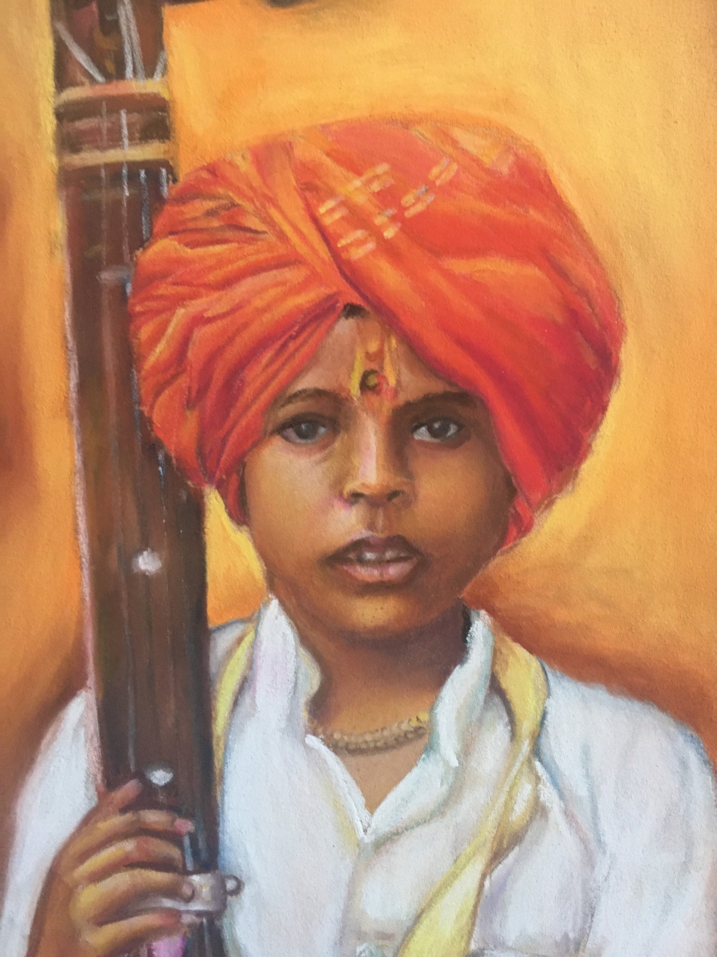 Boy With Sitar - Pastel Painting Wall Decor