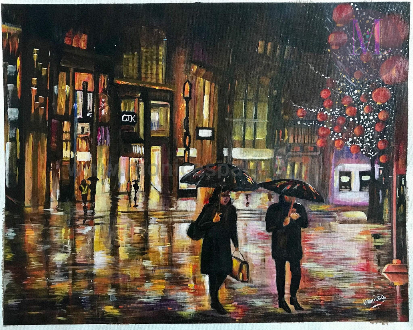Walk In The Rain Acrylic Hand Made Painting
