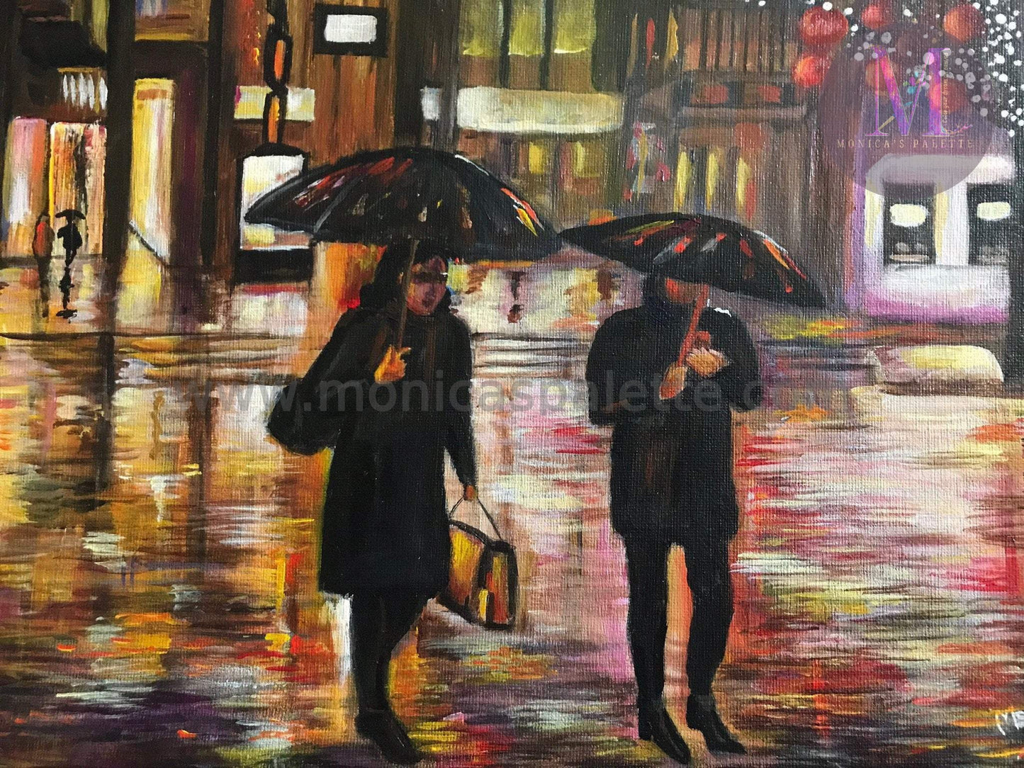 Walk In The Rain Acrylic Hand Made Painting