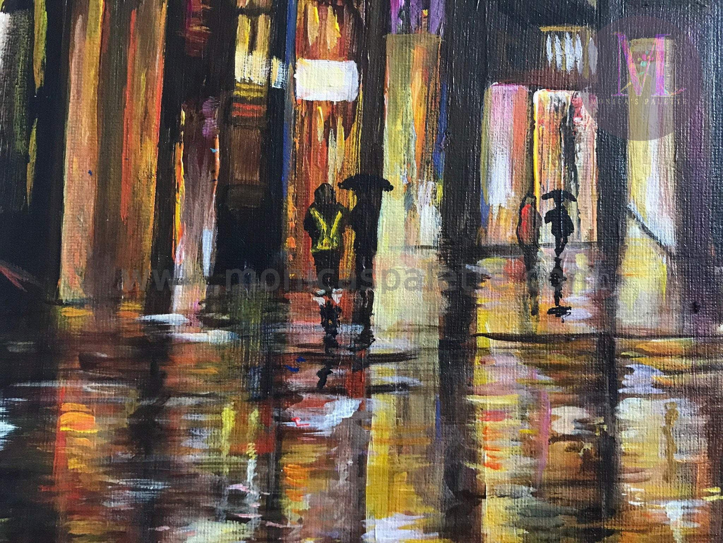 Walk In The Rain Acrylic Hand Made Painting