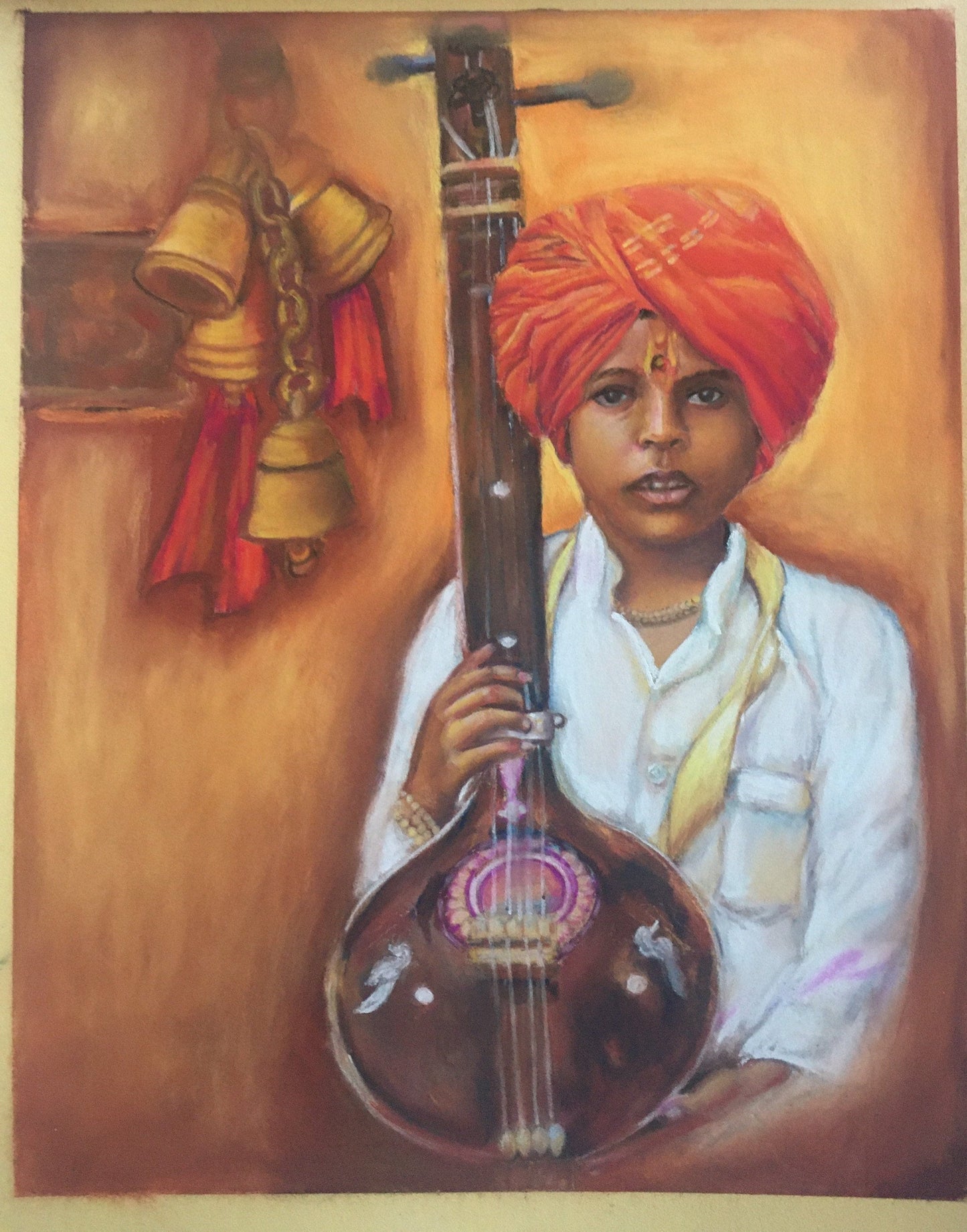Boy With Sitar - Pastel Painting Wall Decor