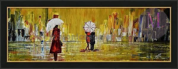 Rainy Day Original Hand Made Acrylic Painting Home Deco Walk In Rain Painting