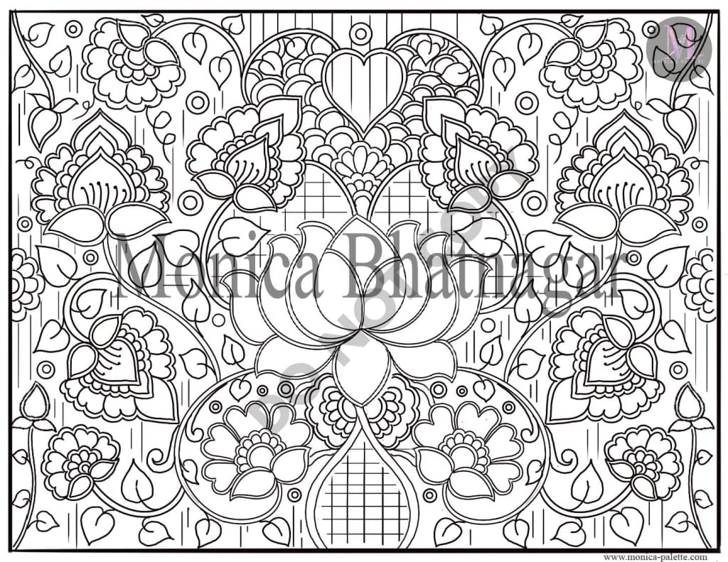 Lotus - Inspired By Madhubani Coloring Page Coloring Page