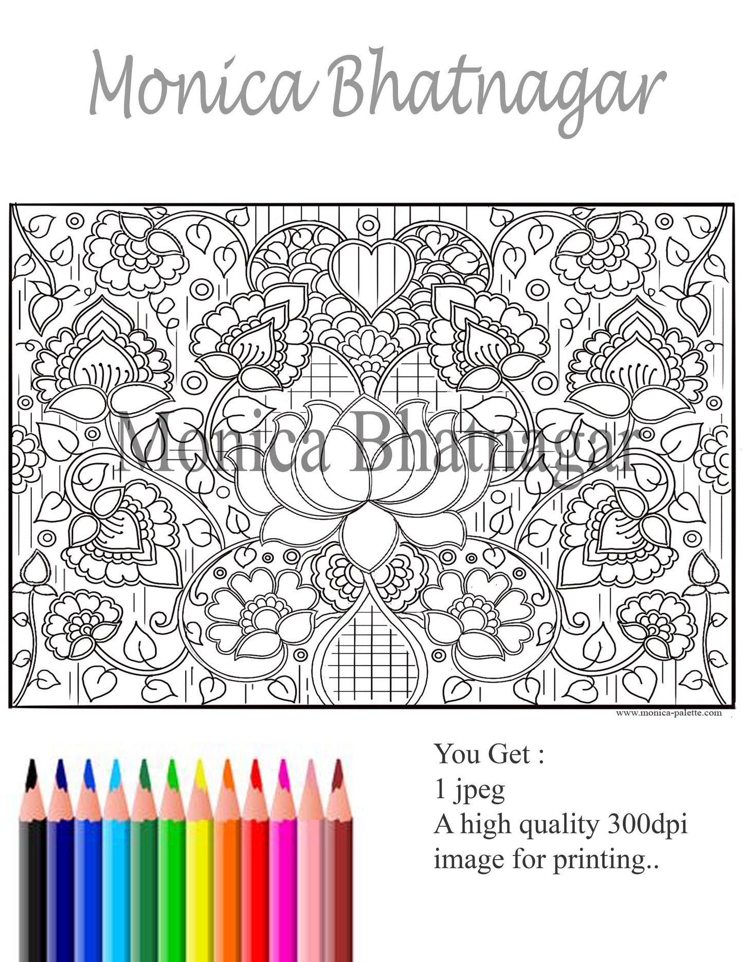 Lotus - Inspired By Madhubani Coloring Page Coloring Page
