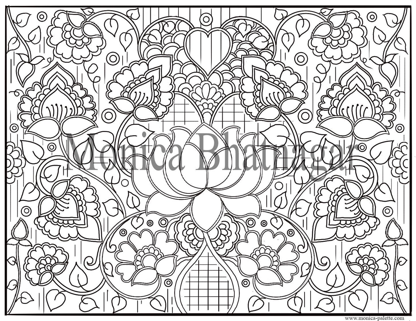 Lotus - Inspired By Madhubani Coloring Page Coloring Page