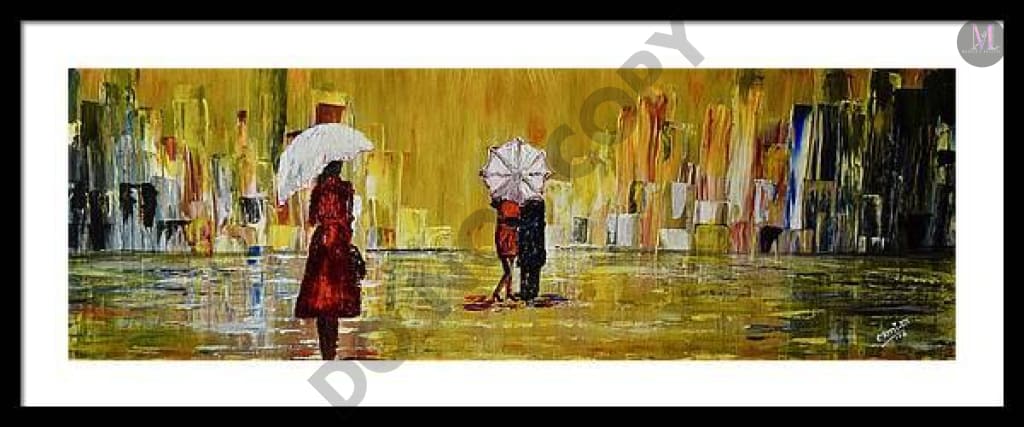 Rainy Day Original Hand Made Acrylic Painting Home Deco Walk In Rain Painting