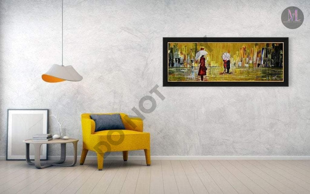 Rainy Day Original Hand Made Acrylic Painting Home Deco Walk In Rain Painting