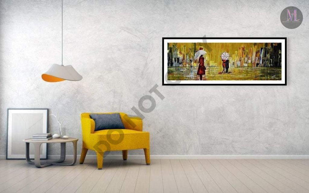 Rainy Day Original Hand Made Acrylic Painting Home Deco Walk In Rain Painting
