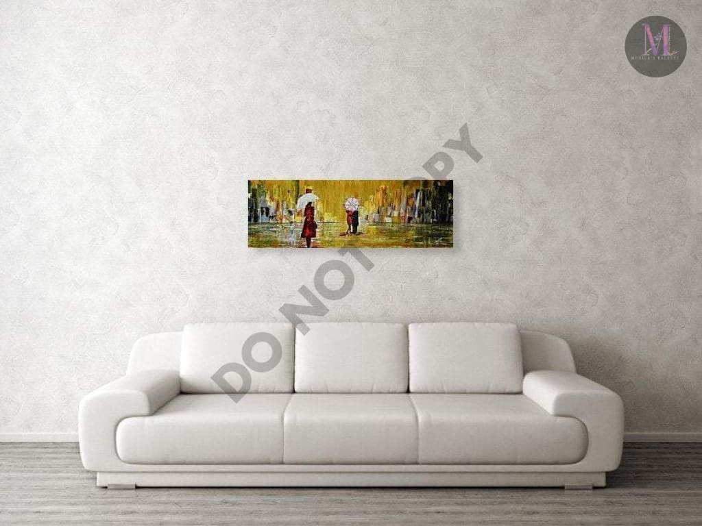Rainy Day Original Hand Made Acrylic Painting Home Deco Walk In Rain Painting
