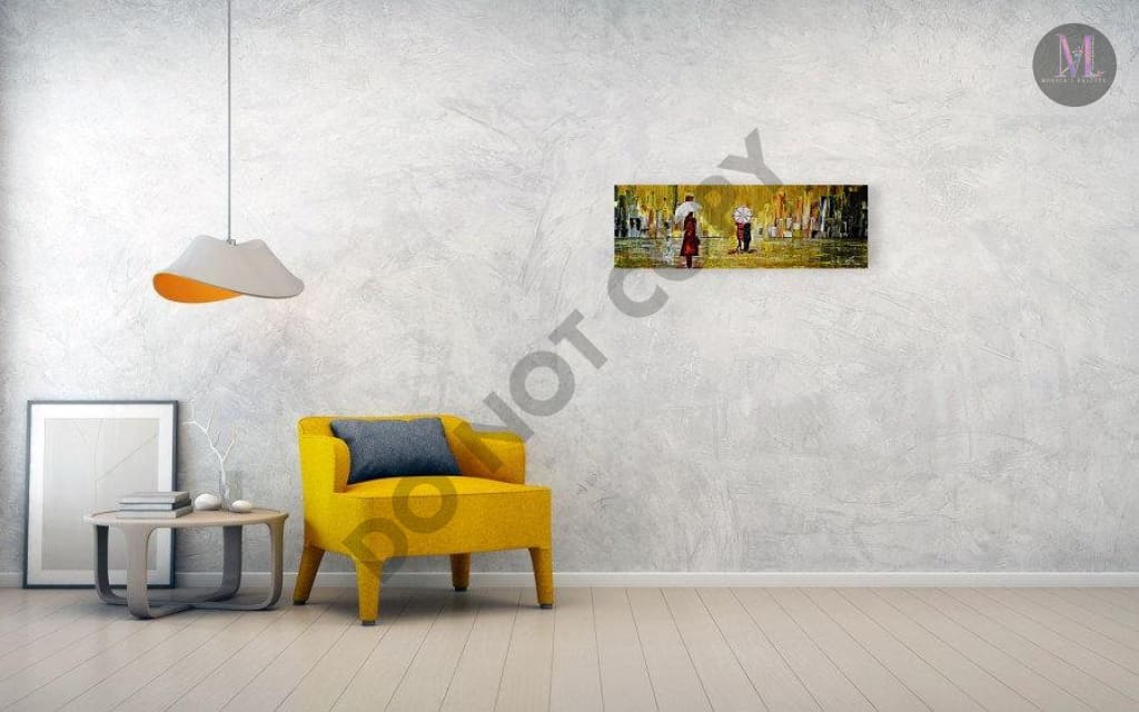 Rainy Day Original Hand Made Acrylic Painting Home Deco Walk In Rain Painting