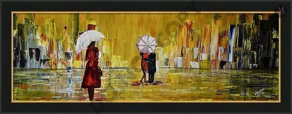 Rainy Day Original Hand Made Acrylic Painting Home Deco Walk In Rain Painting
