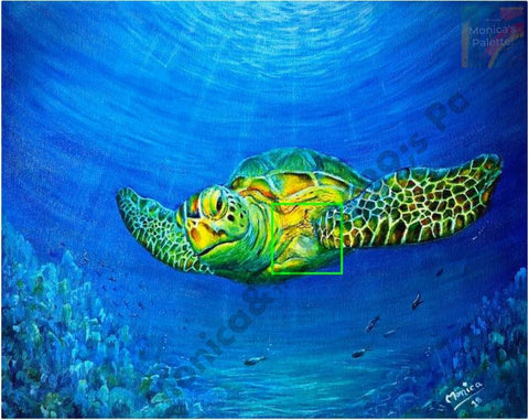 Sea World - Tortoise Acrylic Original Painting Under The Sea Turtle Painting / 16X20