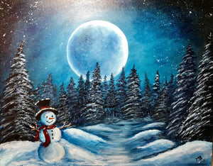 Winter Night Scene - Acrylic Painting