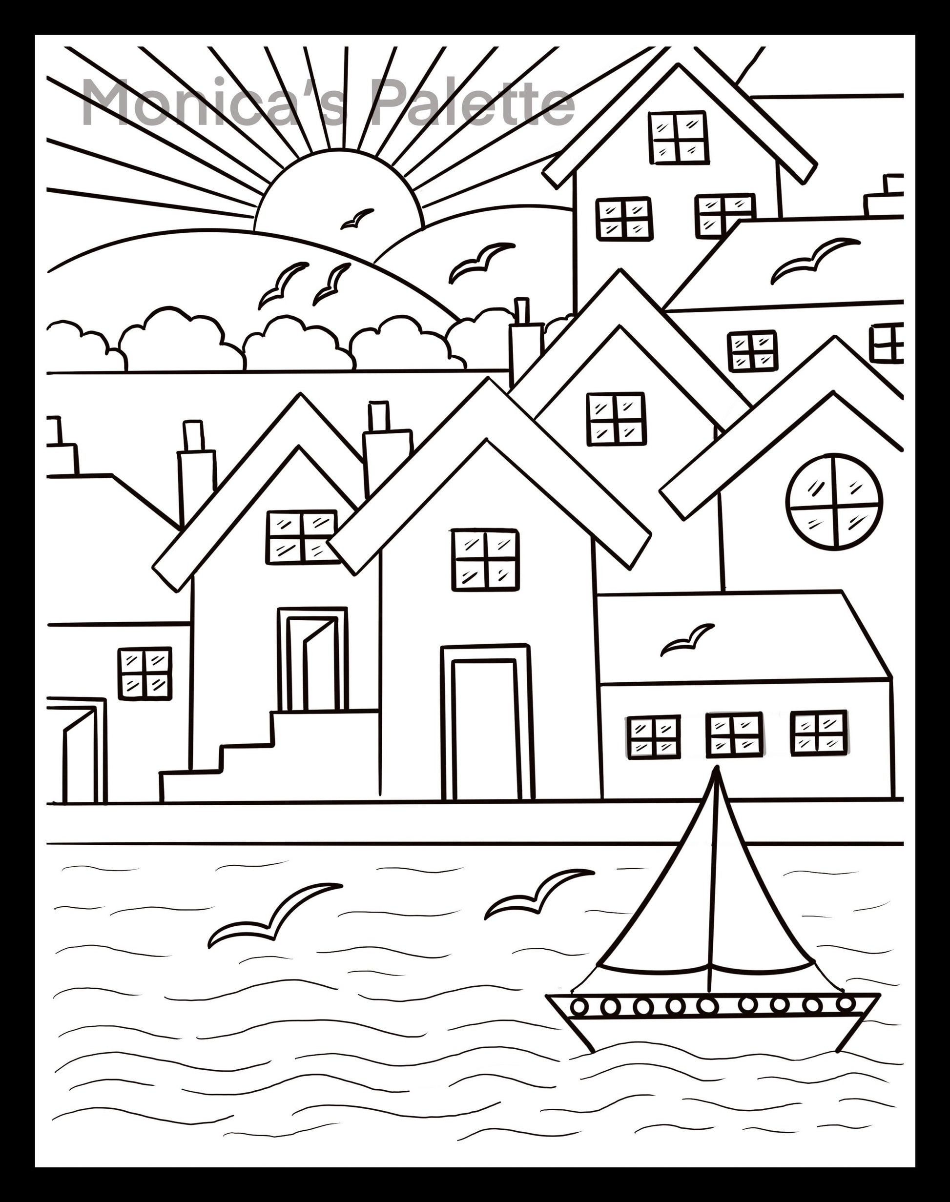 Coloring Page - River Buildings Coloring Page