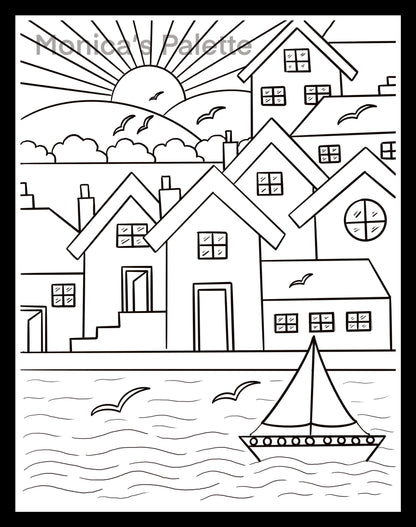 Coloring Page - River Buildings Coloring Page