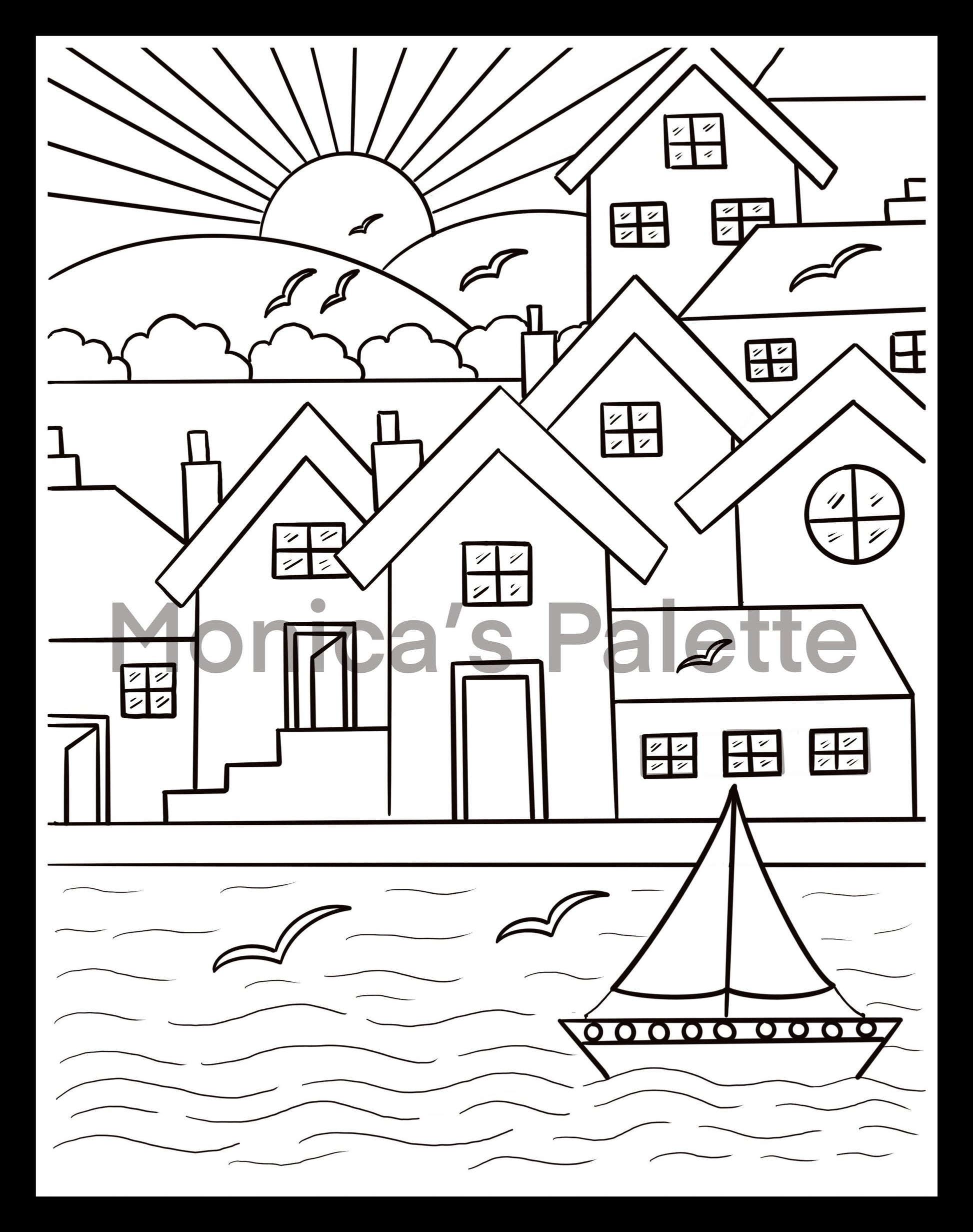 Coloring Page - River Buildings Coloring Page