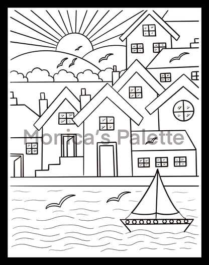 Coloring Page - River Buildings Coloring Page