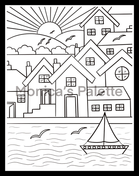 Coloring Page - River Buildings Coloring Page