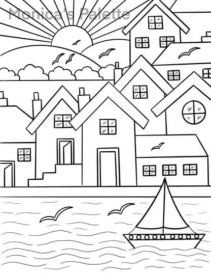 Coloring Page - River Buildings Coloring Page