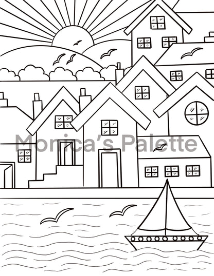 Coloring Page - River Buildings Coloring Page