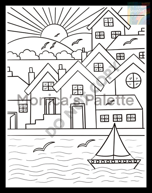 Coloring Page - River Buildings Coloring Page