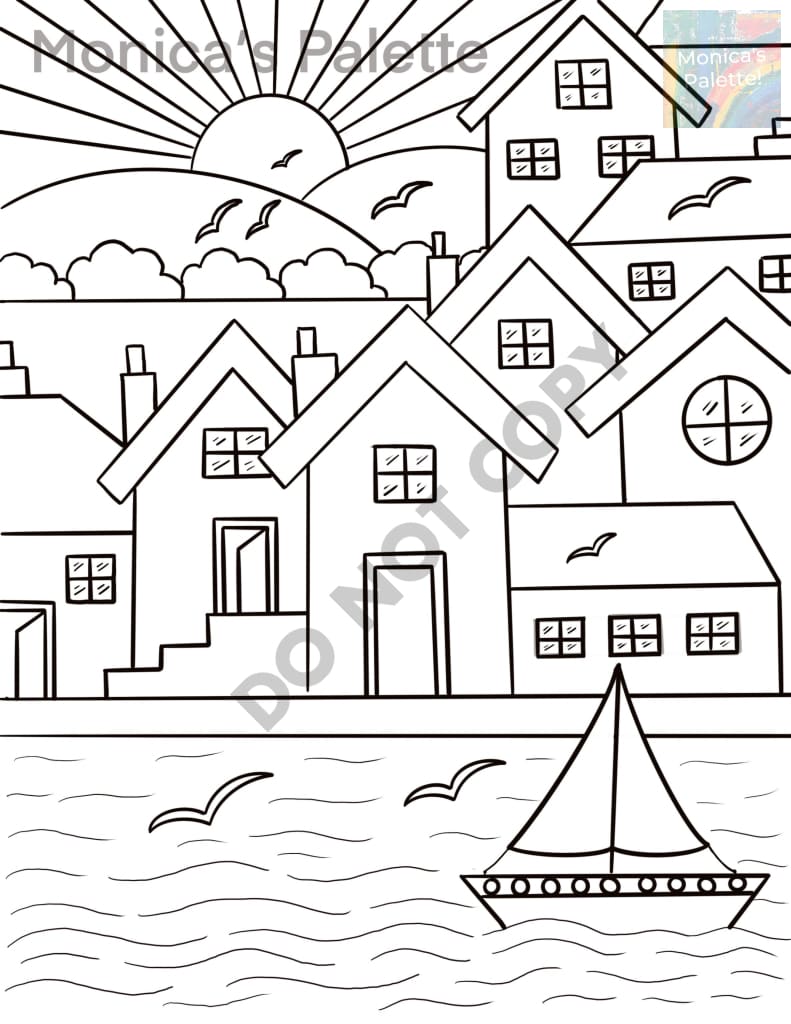 Coloring Page - River Buildings Coloring Page