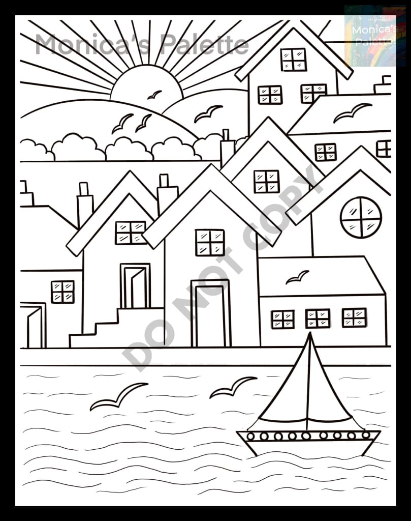 Coloring Page - River Buildings Coloring Page