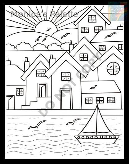 Coloring Page - River Buildings Coloring Page