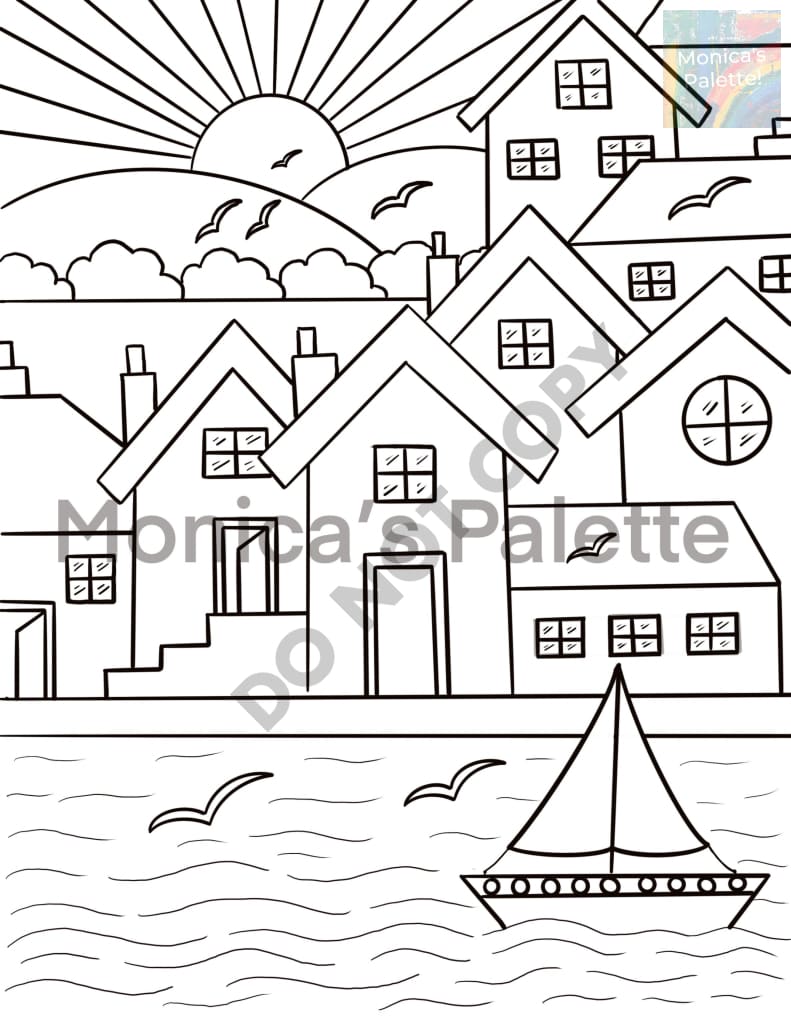 Coloring Page - River Buildings Coloring Page