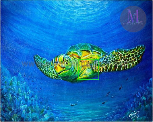 Sea World - Tortoise Acrylic Original Painting Under The Sea Turtle Painting / 16X20