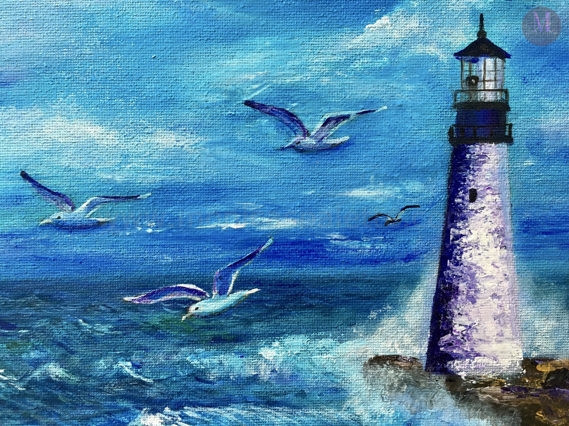 The Light House - Acrylic Original Painting Lighthouse Painting Walldecor Originalartwork Ocean On