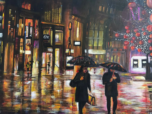 Walk In The Rain Acrylic Hand Made Painting Original Artwork / 16X20