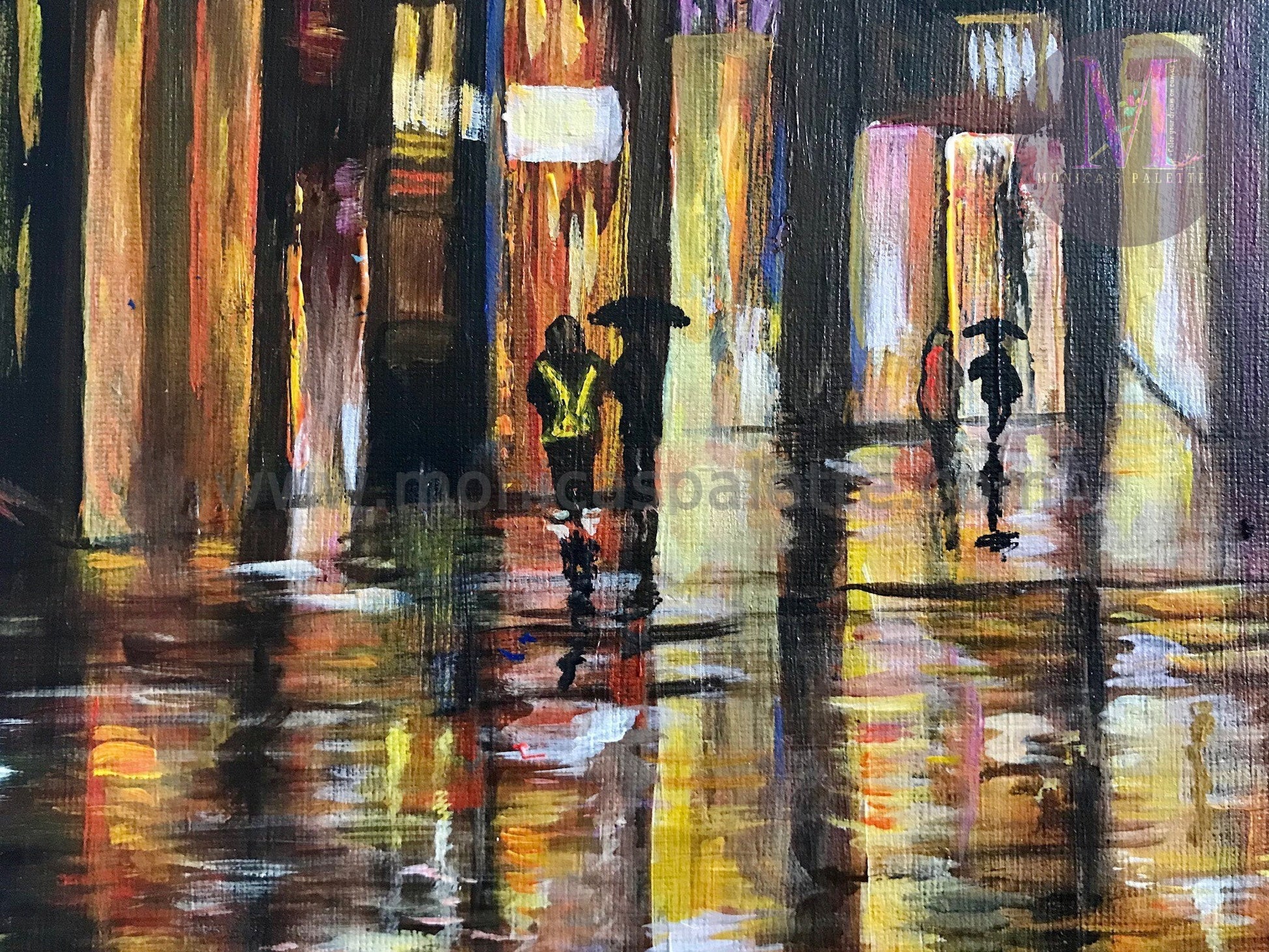 Walk In The Rain Acrylic Hand Made Painting