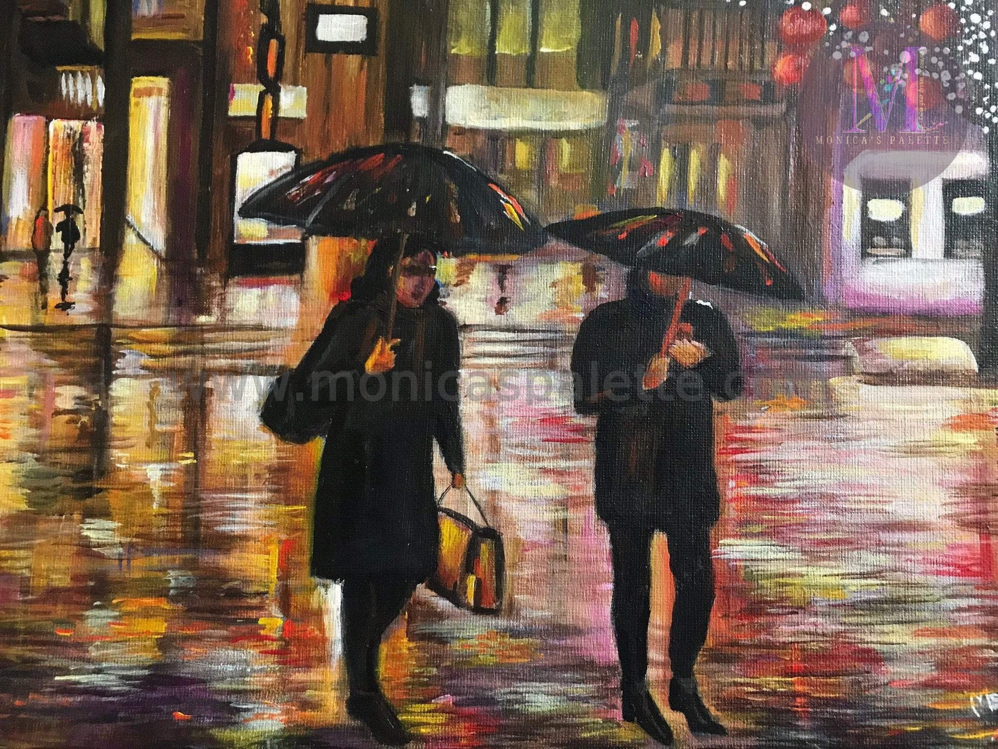 Walk In The Rain Acrylic Hand Made Painting