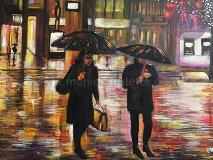Walk In The Rain Acrylic Hand Made Painting