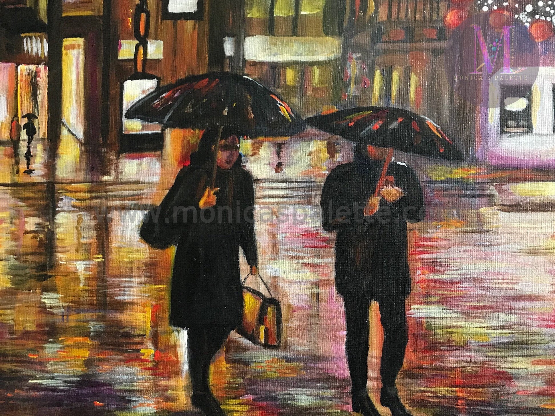 Walk In The Rain Acrylic Hand Made Painting