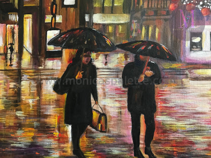 Walk In The Rain Acrylic Hand Made Painting