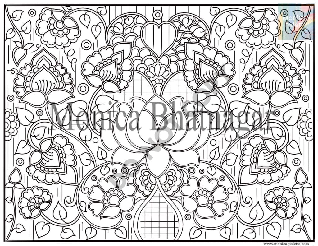 Lotus - Inspired By Madhubani Coloring Page Coloring Page