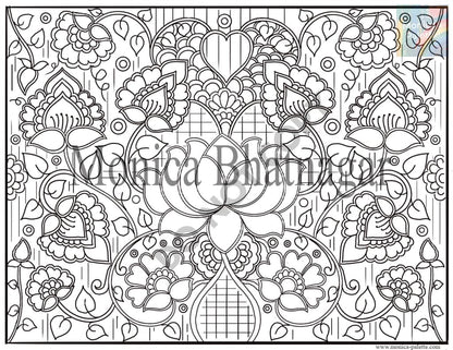 Lotus - Inspired By Madhubani Coloring Page Coloring Page