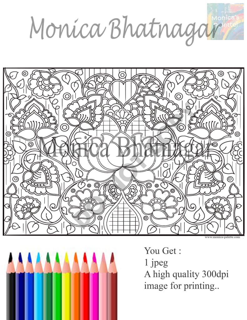 Lotus - Inspired By Madhubani Coloring Page Coloring Page