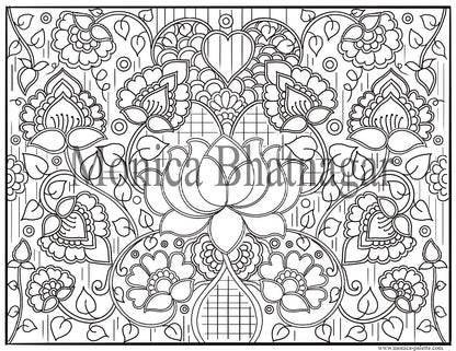 Lotus - Inspired By Madhubani Coloring Page Coloring Page